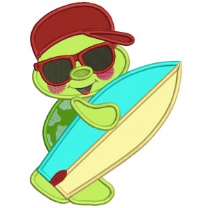 Surfer Turtle Summer Applique Machine Embroidery Design Digitized Pattern
